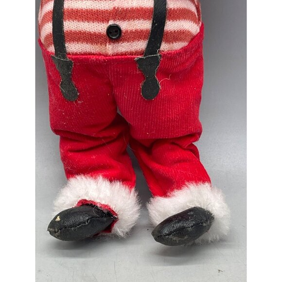 vintage Santa doll figurine bendable painted face red green gloves strips READ - Picture 2 of 10
